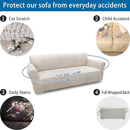 Miniatura 6 de Funda para sofá de 3 plazas, con aspecto de cuero, funda elástica para sofá de 3 plazas, protector de muebles con parte inferior elástica y
