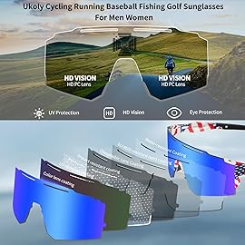 Ukoly Cycling Sunglasses with Interchangeable Nose Pad Youth Men Women, Sports Sunglasses, Fishing Baseball glasses