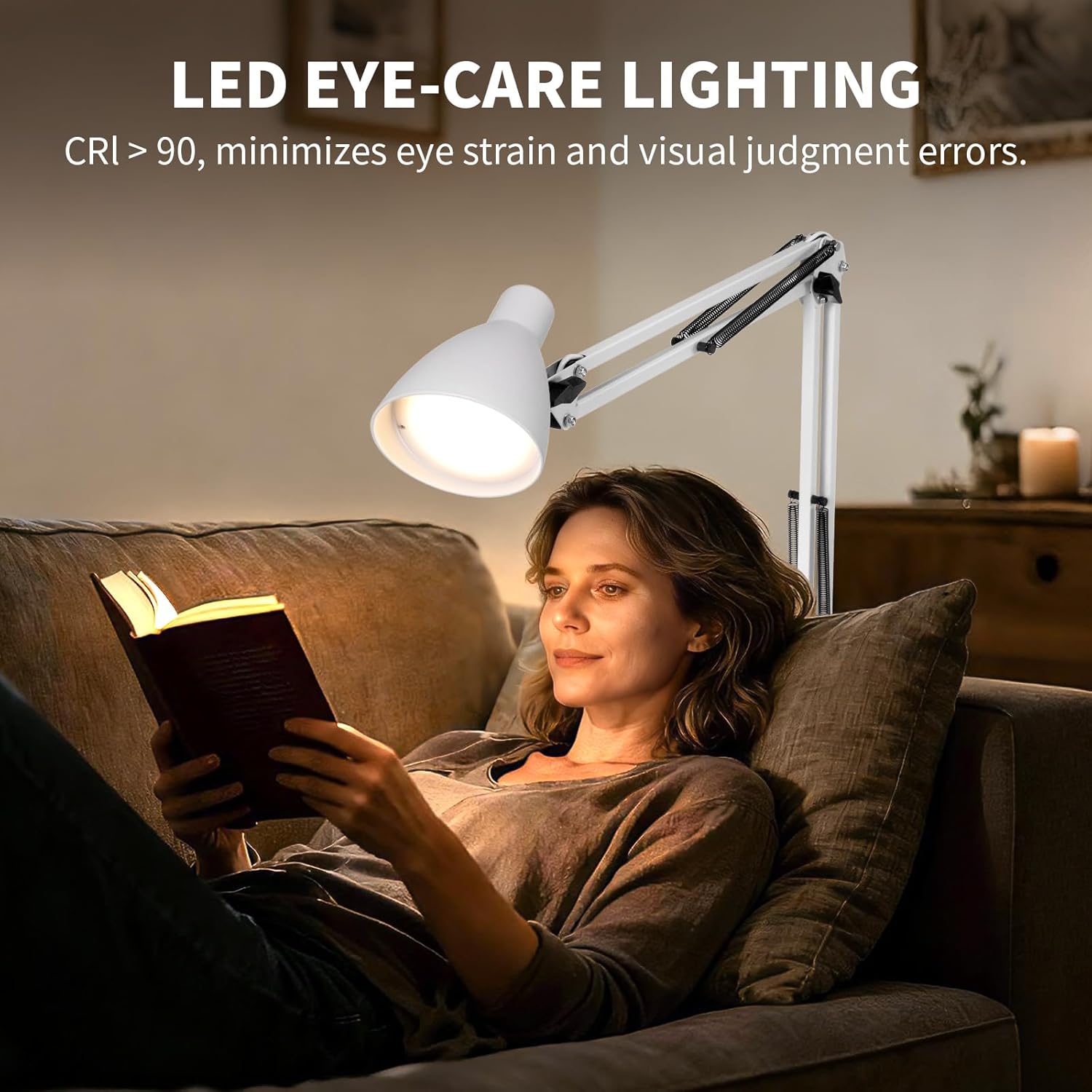 Led Desk Lamp for Home Office - Adjustable Gooseneck Table Stand with Clamp 5 Color Modes and 10 Brightness for Architect Puzzle Light Reading Craft Computer Work Study Sewing(White)