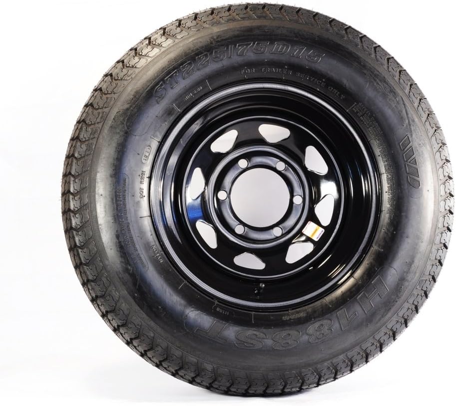 eCustomrim Radial Trailer Tire and Rim ST225/75R15 15X6 6-5.5 Load E Black Spoke Wheel - 6 Year Warranty w/Roadside