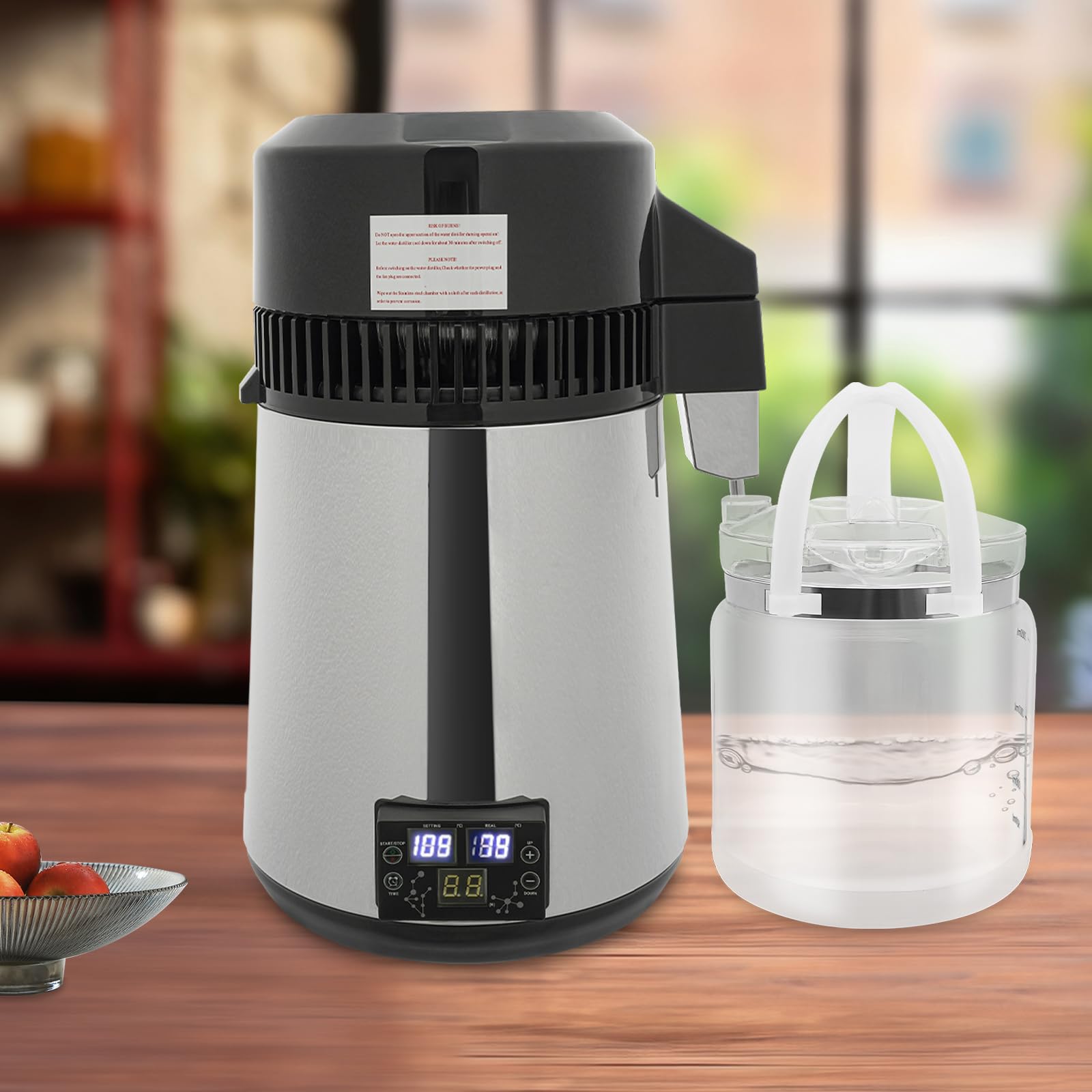 800W Máquina de tratamiento de agua, agua destilada, máquina de agua pura destilador de acero inoxidable con apagado automático, protección contra sobrecalentamiento, flujo de producción 37,2 oz/h