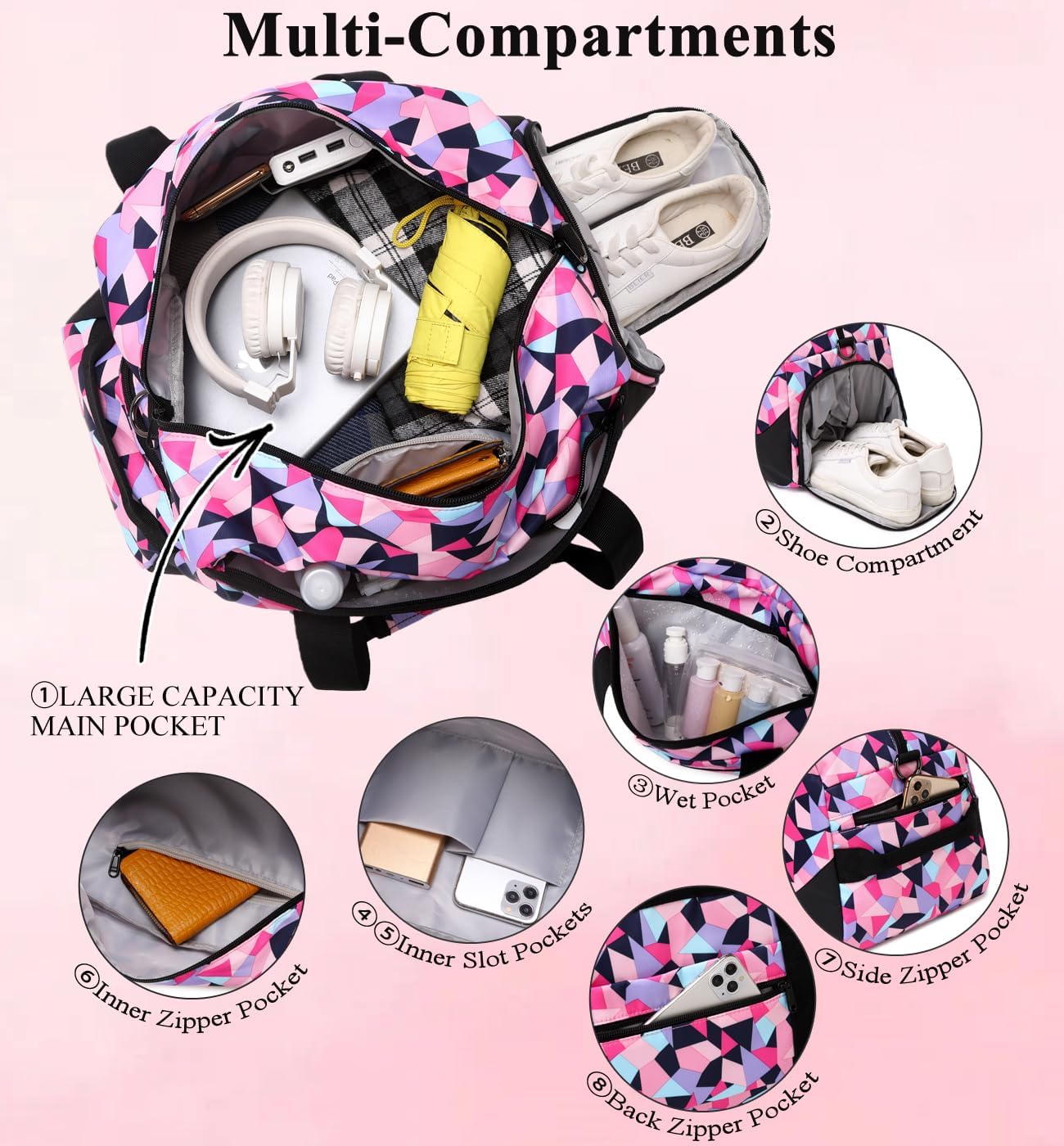 Duffle Bag for Girls Teens Sport Gym Bag Women Weekender Carry On Overnight Bag Workout Duffel with Shoe Compartment and Wet Pocket - Image 2