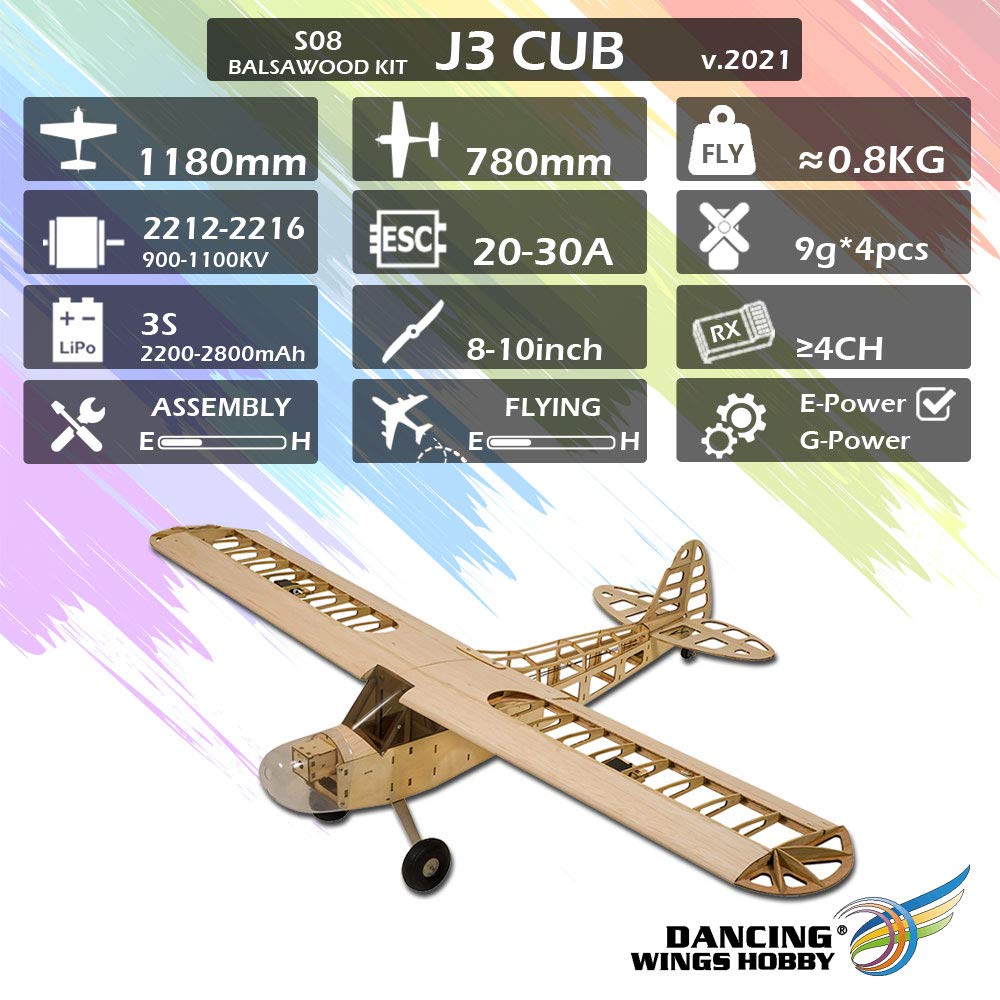 J3 Balsa Wood model samolotu, 4-kanałowe, zdalnie sterowane, samoloty RC dla początkujących, 1180 mm, laserowo wycięte modele samolotu, zestawy do budowy i latania (S0802)