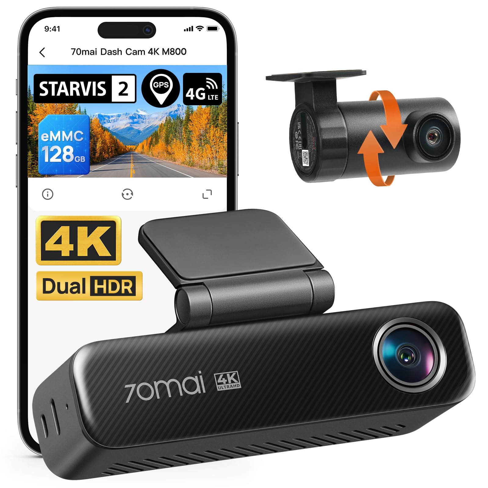 Amazon.com: 70mai 4K Dash Cam Front and Rear for Cars, STARVIS 2