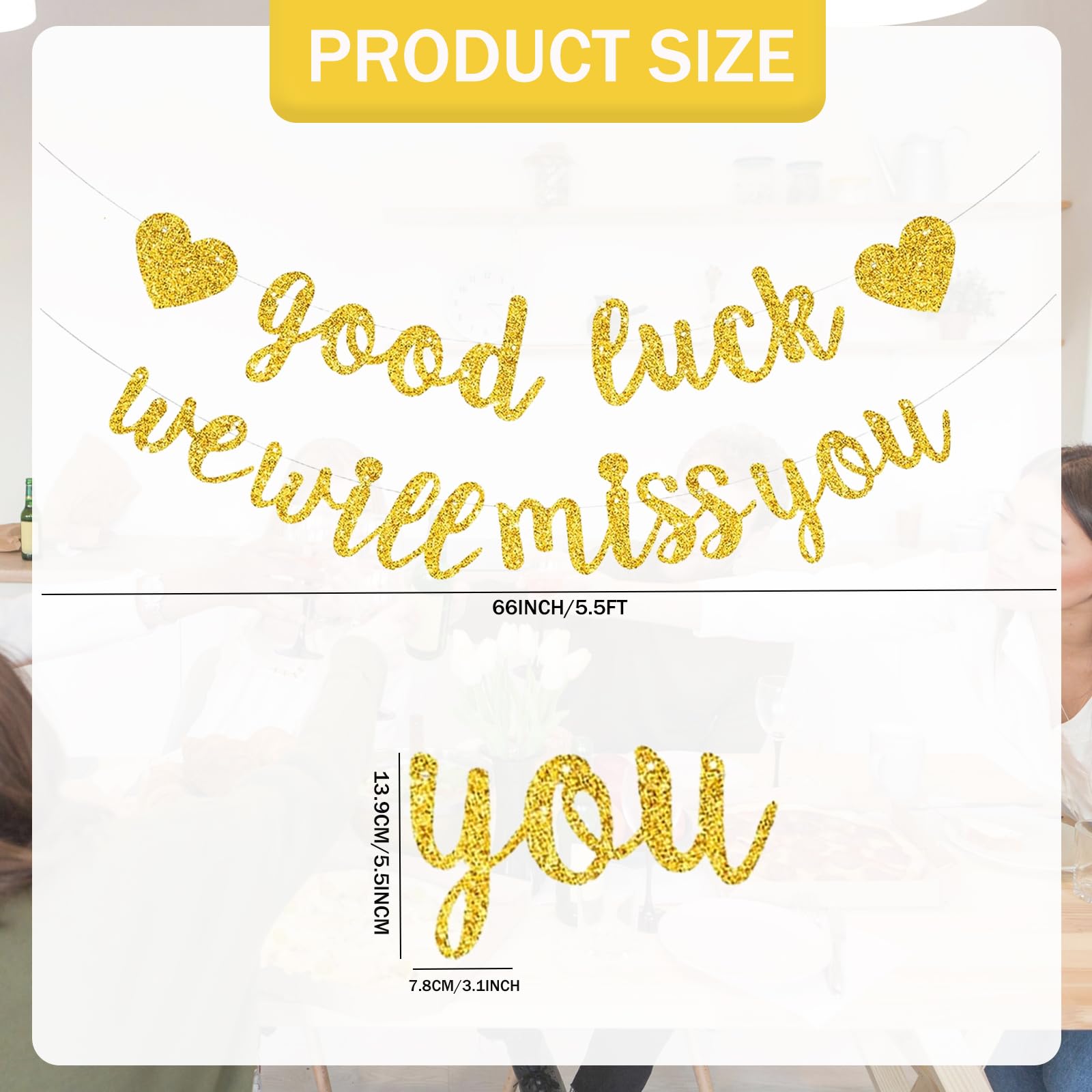 Bliceon Gold Luck We Will Miss You Banner, Glitter Retirement Party Sign Garland, Going Away Farewell Party Decorations - Image 2