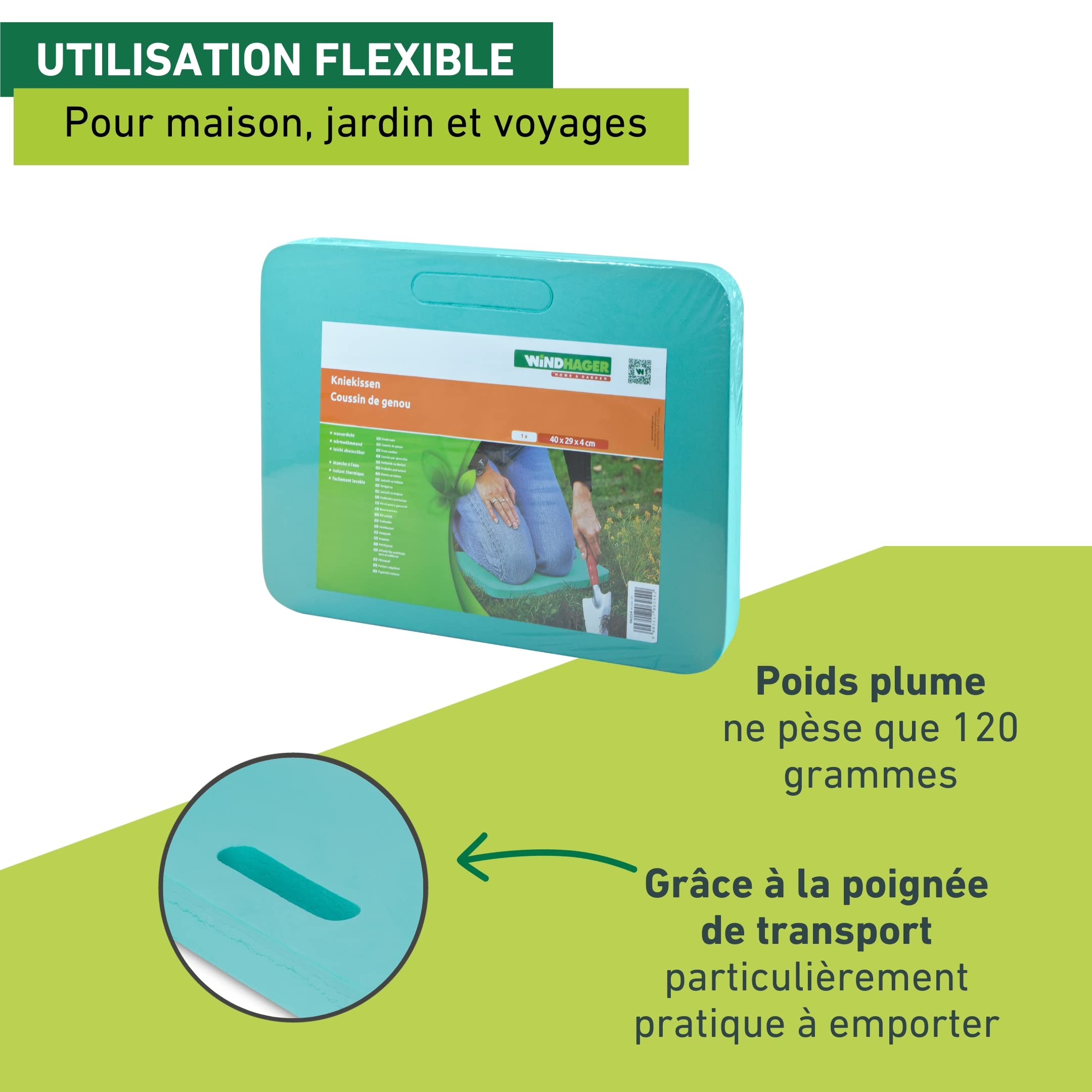 Protection Genoux Bricolage Protège-genoux En Mousse Windhager - Coussin Multifonction Turquoise | 40 X 29 X 4 Cm - Isolant Et Confortable équipement Jardin