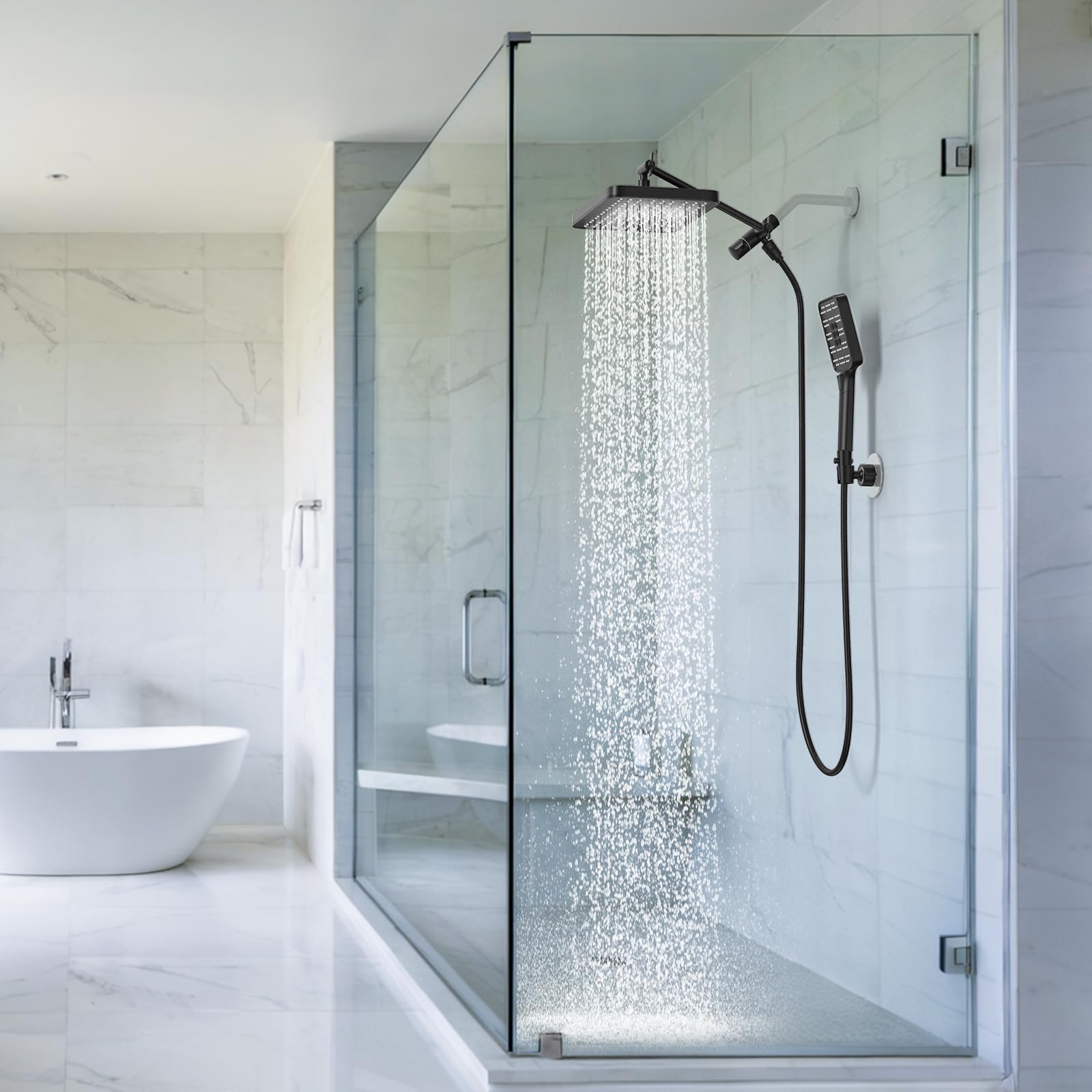SR SUN RISE Rainfall Dual Shower Head with Adjustable Spray in Matte Black 1
