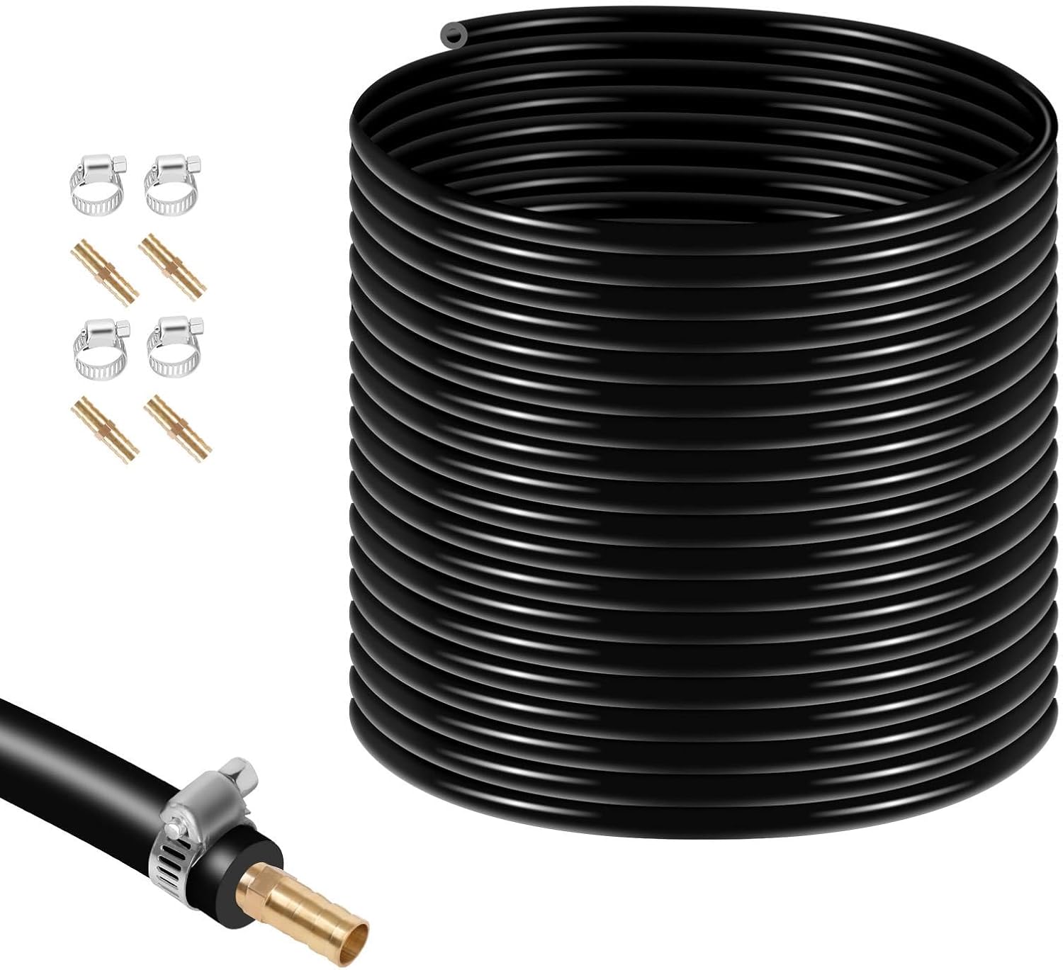 656 Ft Non-Clogging Self Sinking Aeration Hose, 3/8 Inch Weighted Pond Tubing Kit with 4 Stainless Steel Clamps & 4 Copper Menders, for Reliable Pond Aeration
