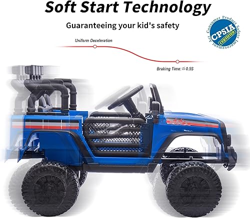 Miniatura 6 de 4WD Kids Ride on Car Truck, 12V 7Ah Vehículos eléctricos para niños, juguete para niños pequeños con control remoto, color azul