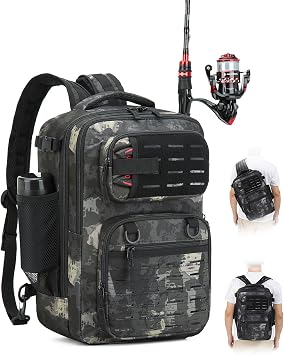 2 in 1 Fishing Backpack with Rod Holder Fishing Bag 25L Tactical Fishing Shoulder Bag Military Backpack for Fishing Hiking