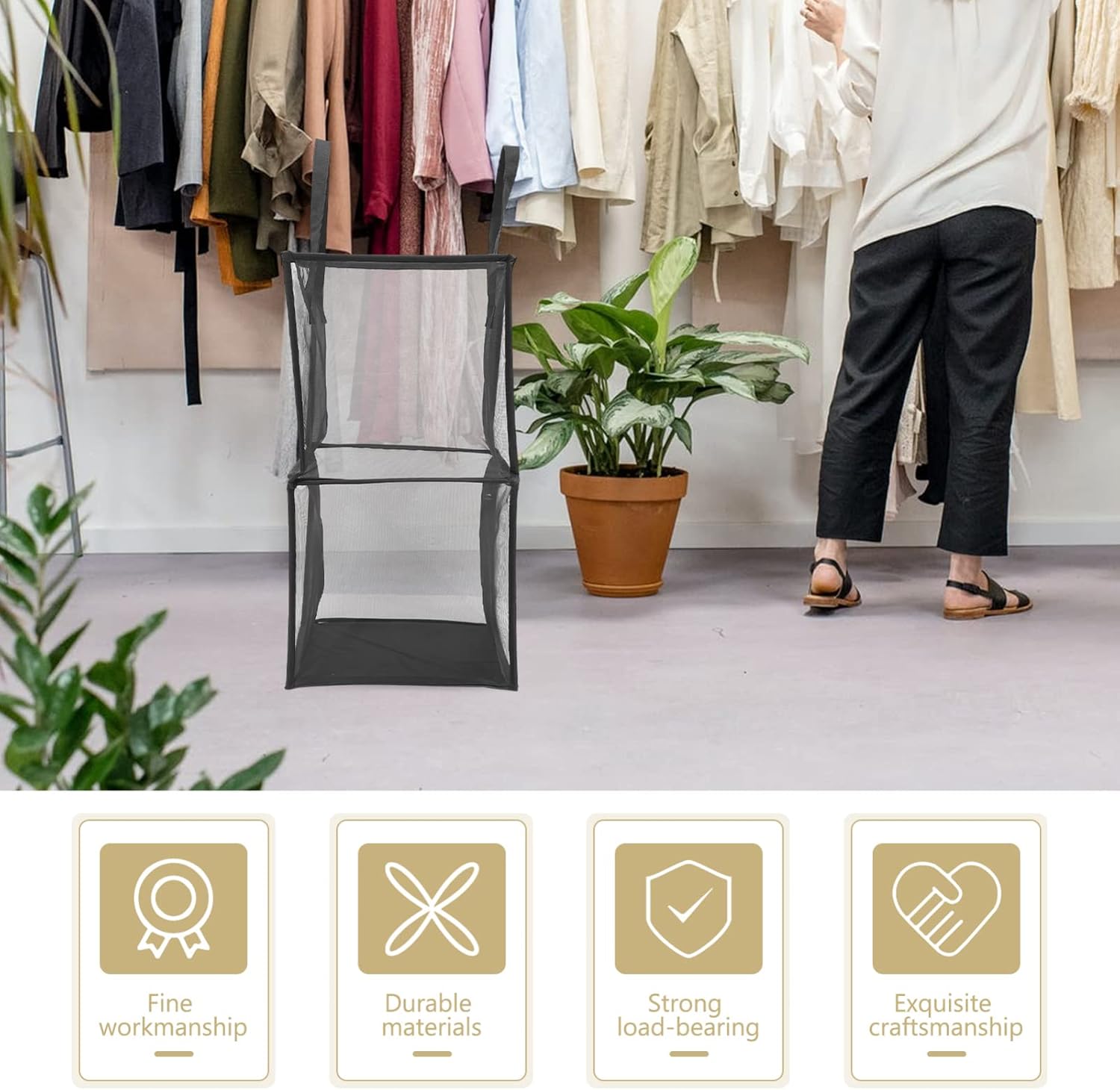 Collapsible Laundry Hamper with Comfortable Handles Mesh Clothes Basket for Home and Travel Breathable and Material Space-saving Design