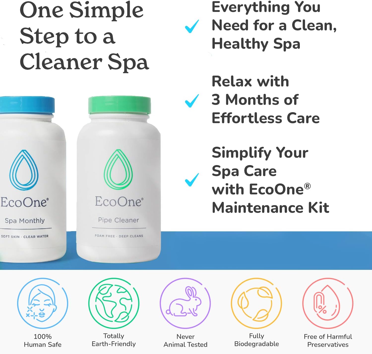 Spa & Hot Tub 3-Month Complete Treatment Kit | Comes with 1x Spa & Hot Tub Filter Cleaner and 3X EcoOne Spa Monthly | Restores Filter Cartridge & Stabilizes Water pH Levels | Natural Spa Chemicals