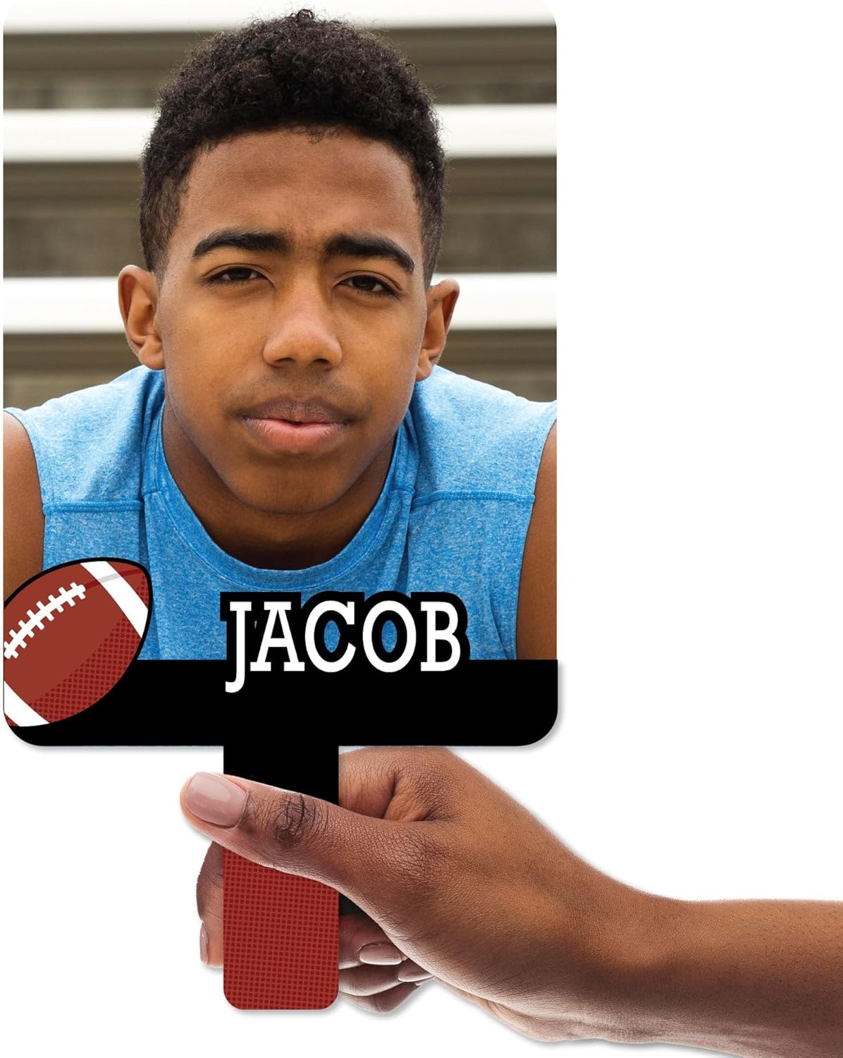 Big Dot of Happiness Custom Football Photo Paddles, Senior Night Face Fans with Handles, Personalized Graduation Big Head on Stick, Sports Face Cutouts, Party Photo Booth Props, 12pc