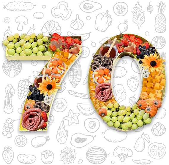 WENPACK 12inch Cardboard Number Fillable Cutouts Paper Mache for Charcuterie Sweet Food Birthday Treat (Gold, 70)
