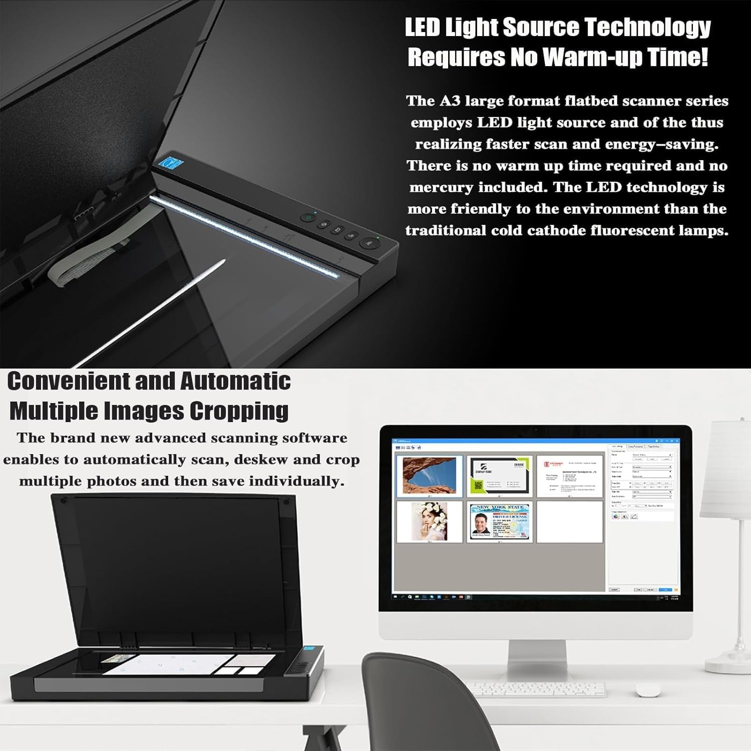 Scanner piano di grande formato ad alta velocità, scanner fotografico ad alta definizione da 2400 DPI, scansione di 12" x 17" in 4 secondi, for ufficio e istruzione, supporta Windows e iOS.