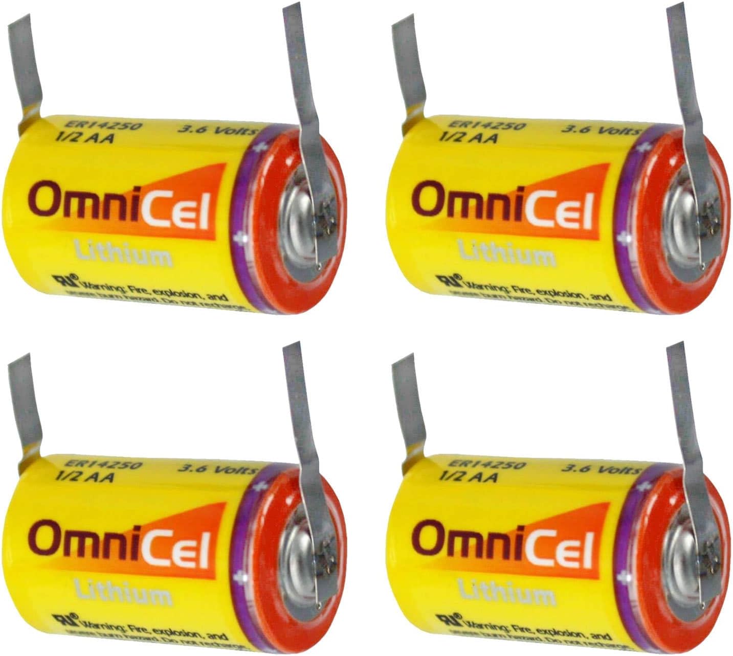 4x OmniCel ER14250 3.6V 1/2AA Lithium Battery w/Tabs For Fleet Monitoring, Tracking Devices for Hunting Dogs, Carbon Monoxide Detectors, Intrusion Sensors, Invisible Fencing,Smart Utility Metering