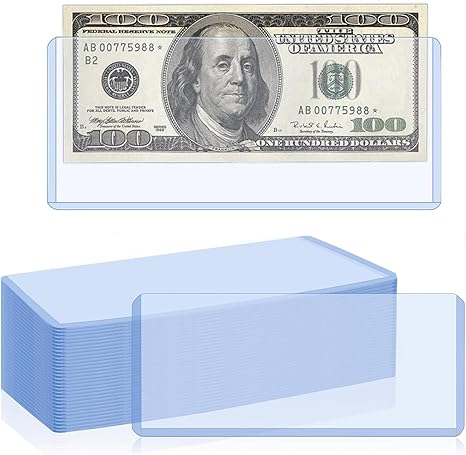 32 Pack Dollar Bill Sleeves, 6.8" x 2.9" Banknotes Top-Insert Holders, Hard Plastic Clear Money Holder, Waterproof Currency Sleeves Dollar Display Protector Organizer Case Supplies for Collectors