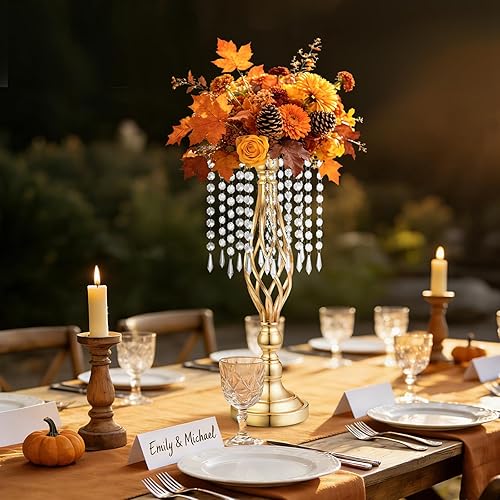 Miniatura 11 de Gold Crystal Tall Vase Centerpiece Stand, Elegant Gold Flower Holder for Wedding Table Centerpieces, Perfect Wedding Reception Table Decor, Bases