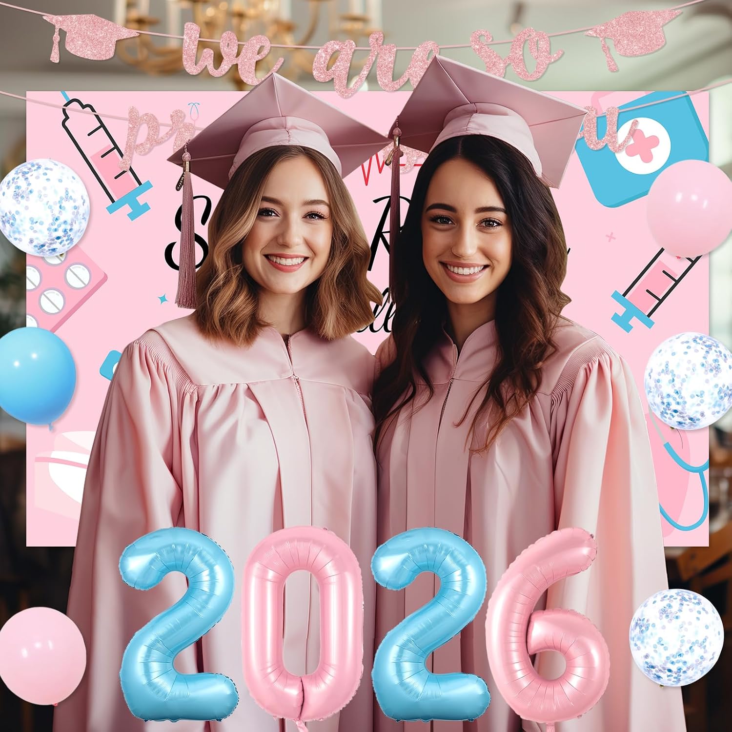 2026 Nurse Graduation Party Decorations - Pink She's Ready to Call the Shots Backdrop Glitter We Are so Proud of You Banner Balloon Garland Arch Kit for Class of 2026 Nurses Day Rn Party Supplies