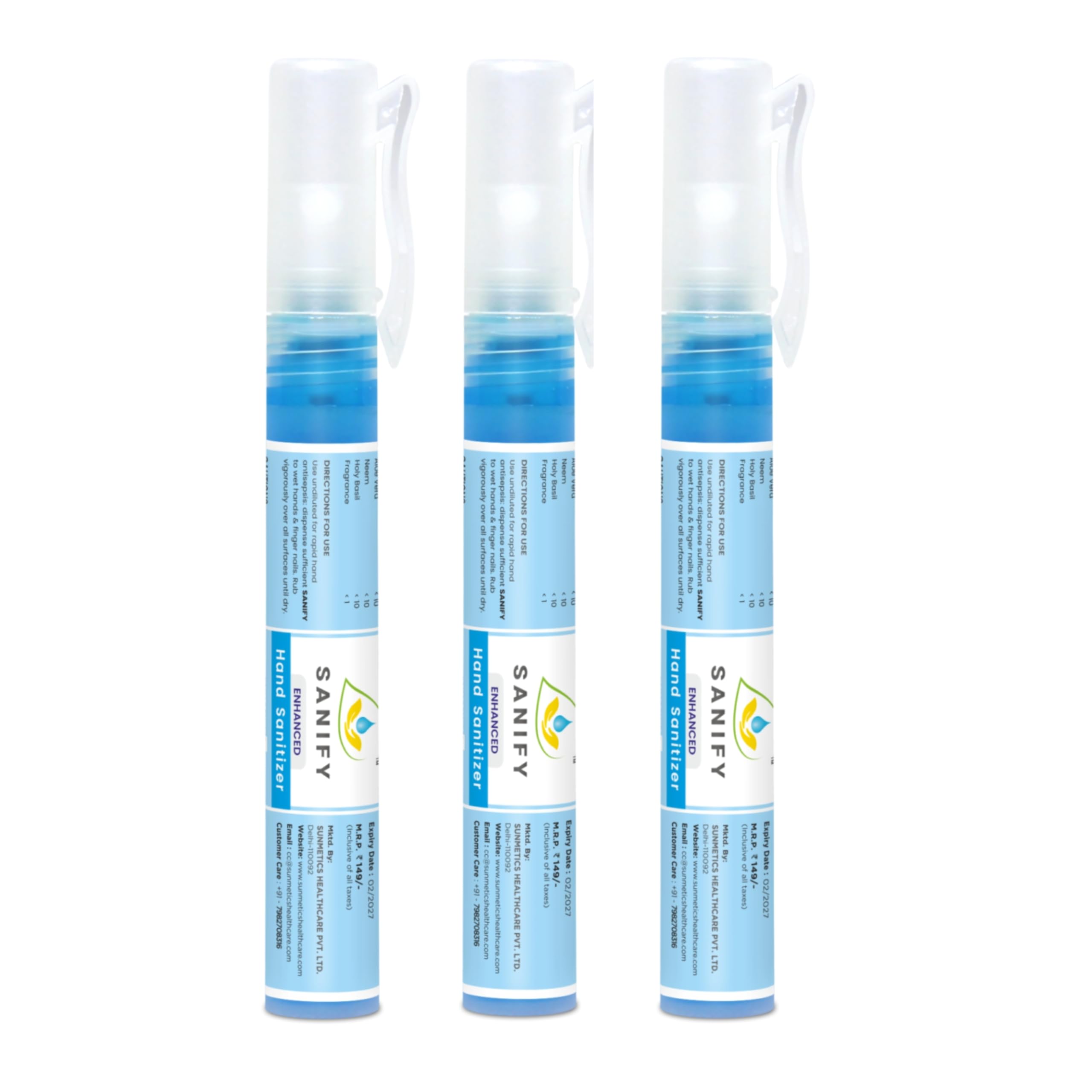 Herbal Liquid Hand Sanitizer Pen Spray 3x10ml | 80% Ethyl Alcohol, 99.9% Germ Protection, Moisturizing, Signature Scent, Paraben/Sulfate/Color Free