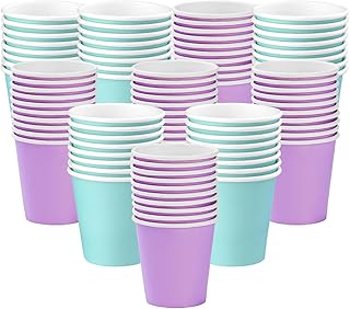 3 oz Paper Cups, 100 Pack Bathroom Paper Cups, 3 oz Mouthwash Cups, Bath Rinse Cups for Home, Office, Wedding, Travel (Blue and Purple)
