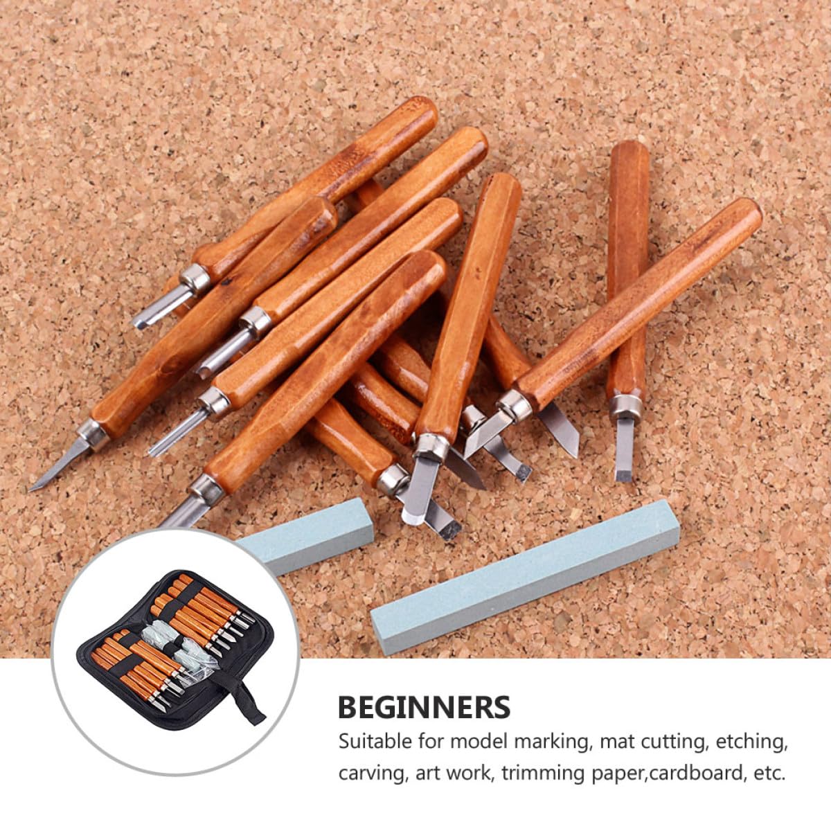 Homoyoyo Teiliges Stecheisen Set Holz mit Schleifstein und Canvas Tasche Ergonomisch Geformte Holzschnitzwerkzeuge für Anfänger für Basswood Kiefer Speckstein und Tonarbeiten