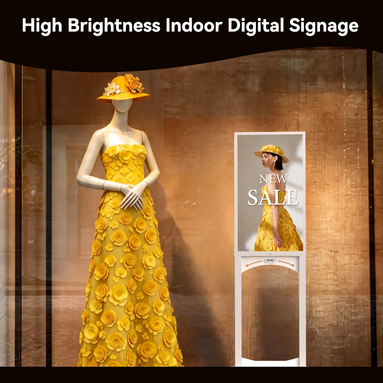 MWE Digitaler Kundenstopper mit Rollen,1000nit Digitale Werbetafel, Digital Signage Display für Fensterwerbung, Stand Up LCD Werbescreen für Werbedisplay, Mieten & Verkauf (43 Zoll)