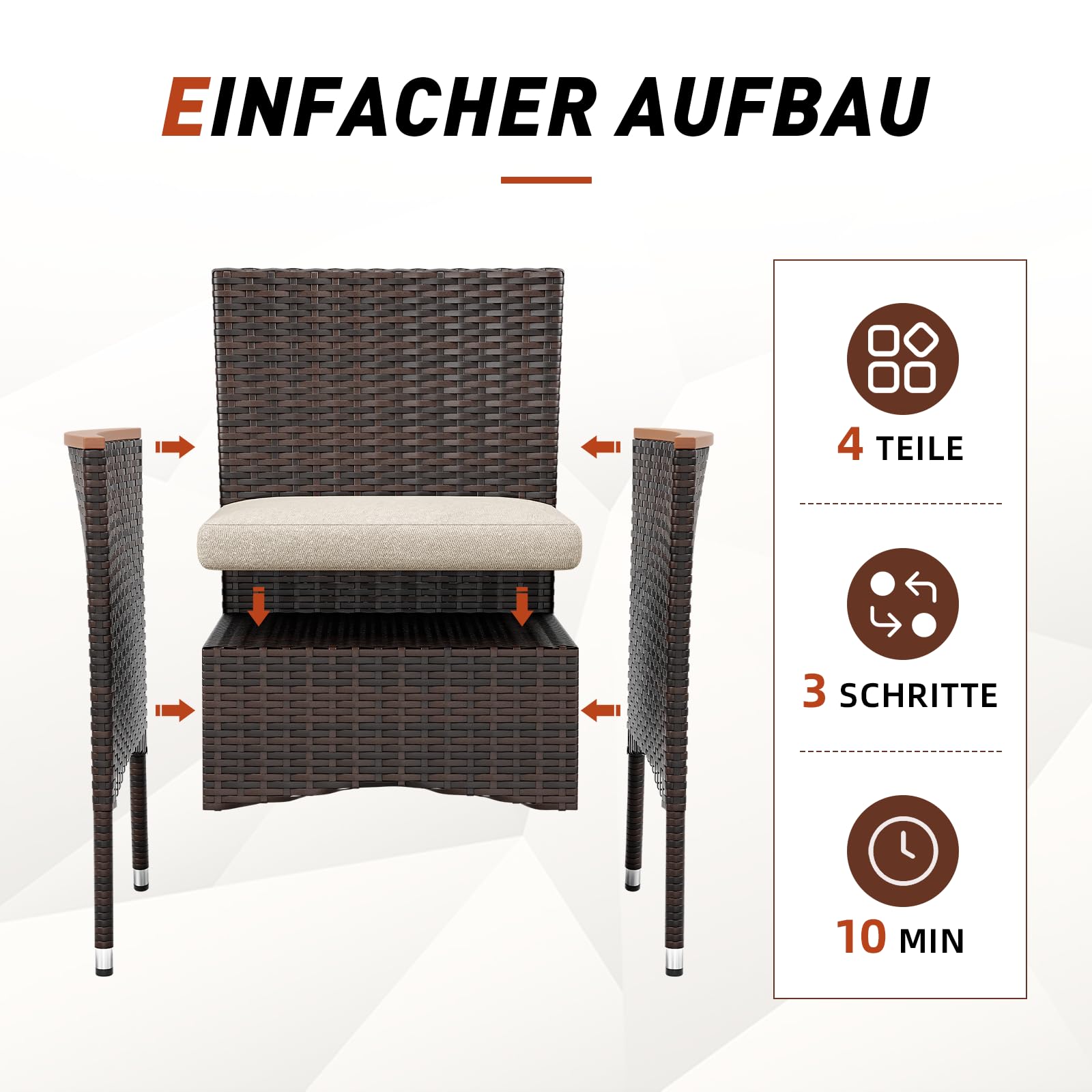 UDPATIO Gartenstühle 2er Set Rattan mit Kissen, Wetterfeste Gartenmöbel, Gartenstuhl Hochlehner für Balkon Terrasse, Outdoor Lounge Sessel, 60x59x85cm, Braun