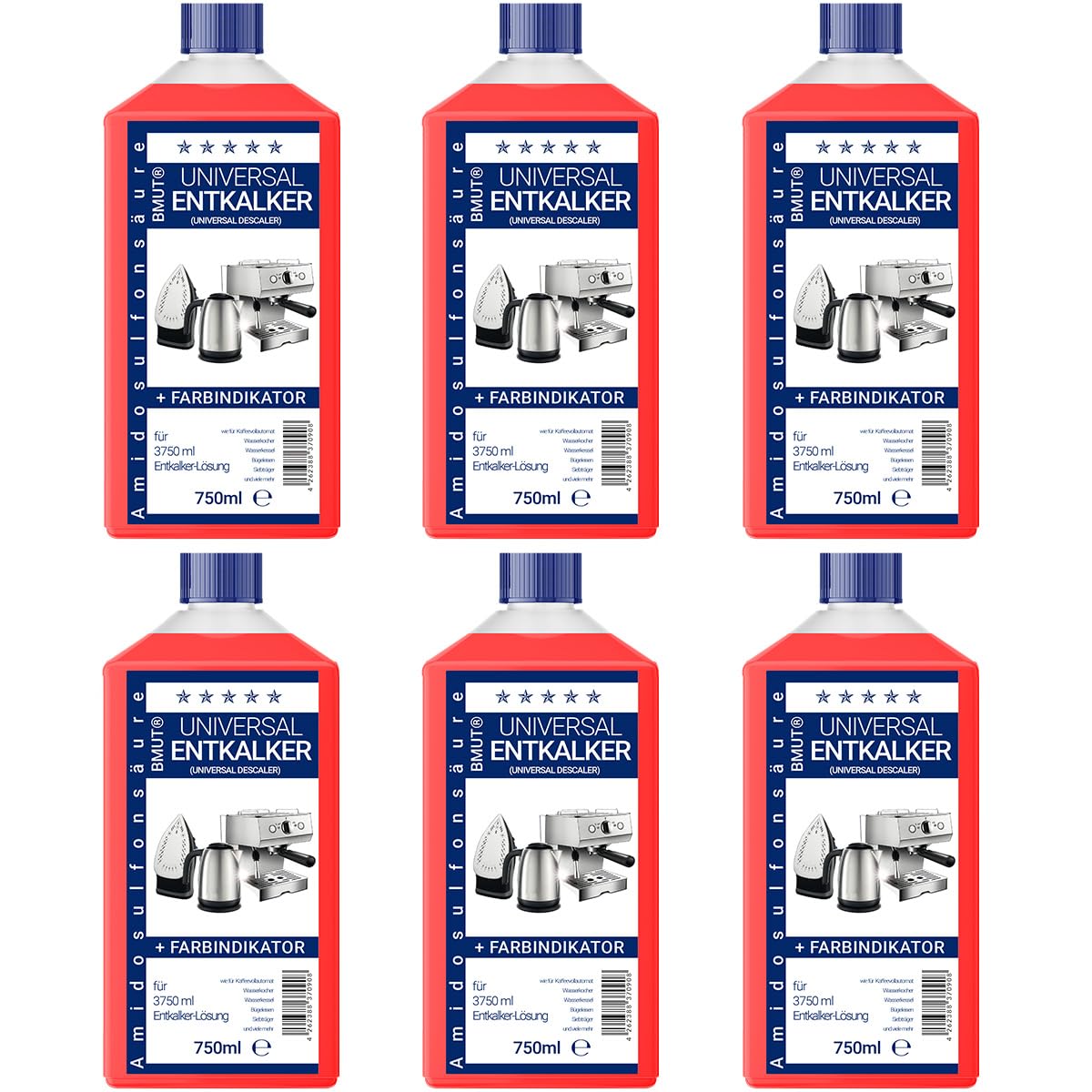6 descalcificadores concentrado universal de 750 ml, como para cafeteras automáticas, hervidores de agua, etc. – para 6 descalcificaciones/aplicaciones cada una de 125 ml