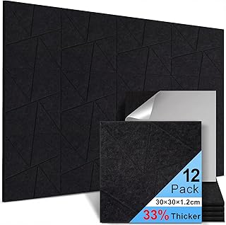 Akustikplatten Selbstklebend 12 Stück, 30x30x1.2cm Rechteckige Akustikpaneele Schwarz, Schallabsorber zur Schalldämmung & Akustischen Behandlung für Wand, Studio, Büro, Schlafzimmer