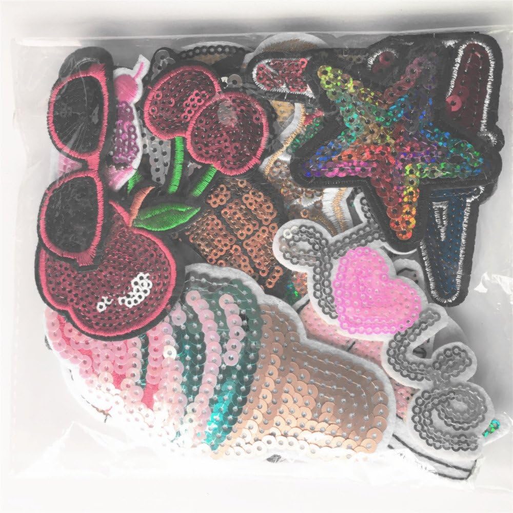 Dandan DIY Embroidered Sequins Patch Sew On/Iron On Patch Applique Clothes Dress Plant Hat Jeans Sewing Flowers Applique DIY Accessory Owl Peacock Star Fruit Sweet Love Bee (Sequin Patch)