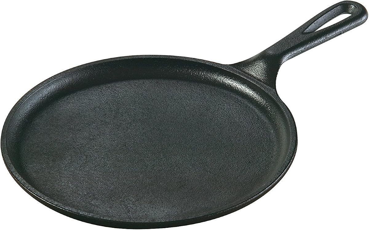 Plancha redonda de hierro fundido presazonada, 8 pulgadas | Plancha Redonda de Hierro Fundido para Panqueques, Tortillas y Más, Compatible con Inducción, Parrilla, Horno y Fogata, Sin PFAS