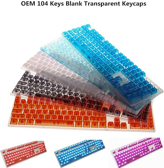 104 Keys Clear Keycaps Blank Non Printed Transparent Keycaps Backlit Keycap ANSI Layout OEM Profile for Cherry MX Mechanical Keyboard (Black)