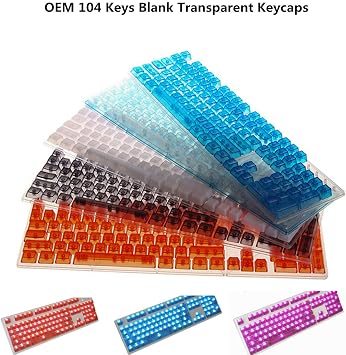 104 Keys Clear Keycaps Blank Non Printed Transparent Keycaps Backlit Keycap ANSI Layout OEM Profile for Cherry MX Mechanical Keyboard (Black)