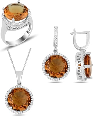 12 mm Zultanite Stone Silver Jewelry Set, Color Changing Stone Sultanite Jewelry Set, Zultanite Earring + Ring + Pendant + Necklace, Turkish Diaspore