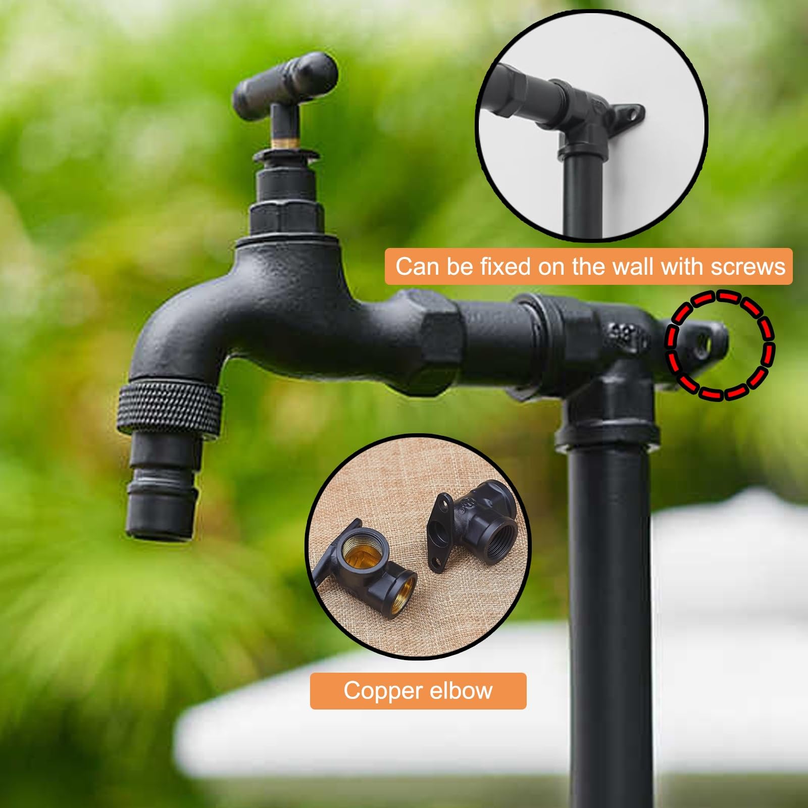 Fontana in Metallo da Giardino Esterno, Colonna d'Acqua per Il Giardino, Fontanella a Colonna con Rubinetto Acqua, per l'irrigazione e l'innaffiamento(40cm/15.7in)