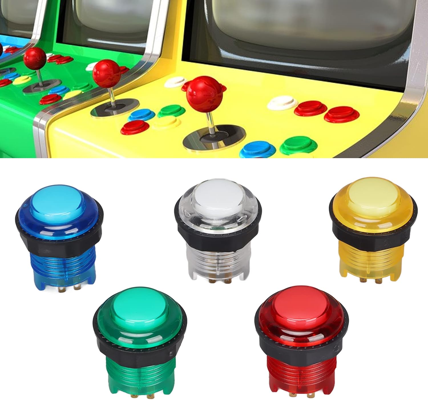 Cyrank 5PCS Arcade Push Buttons, 28mm LED Illuminated Push Buttons for Arcade Video Games Arcade Coin Buttons Machine Operated Games Button(12V)