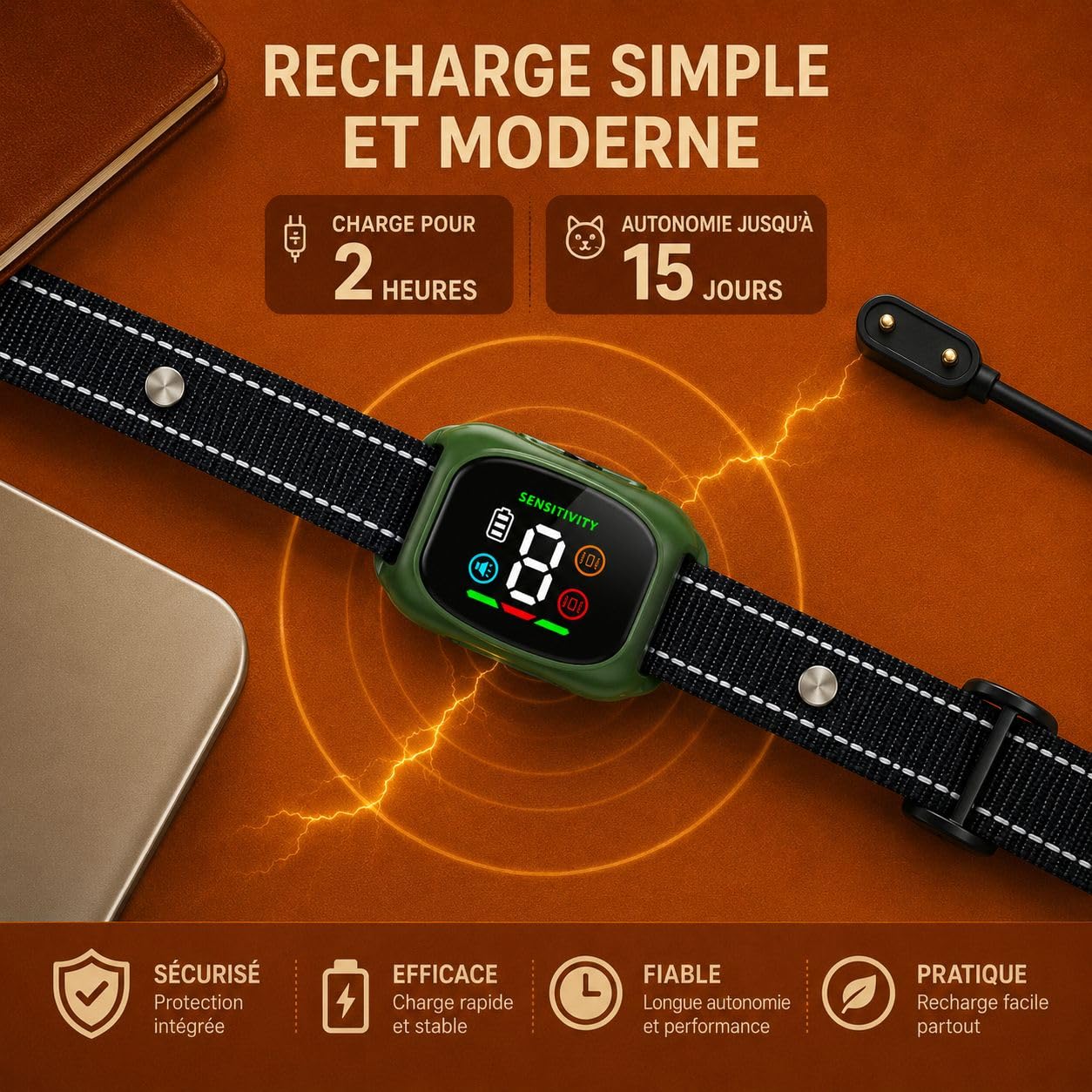 Collier Anti Aboiement Chien – sans Choc Rechargeable, 8 Niveaux de Sensibilité, Collier Electrique pour Chiens avec 4 Modes (Bip/Vibration/Vibration Forte) Étanché IP67, pour Petits et Gros Chiens