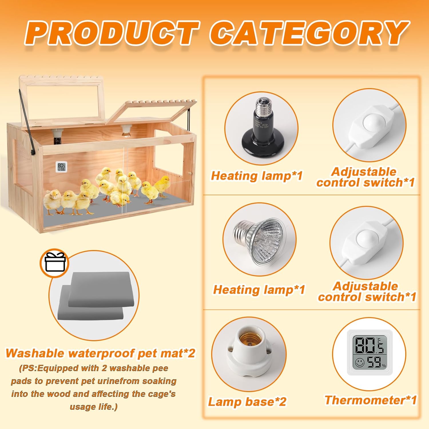 Chicken Brooder Box, Brooder Box for Chicks & Quail, Large Chicken Coop Quail Cage with Heat Lamp, Ideal for Chicks, Ducks, Quails, Hamsters and Lizards (31.5 x 16 x 16 in)