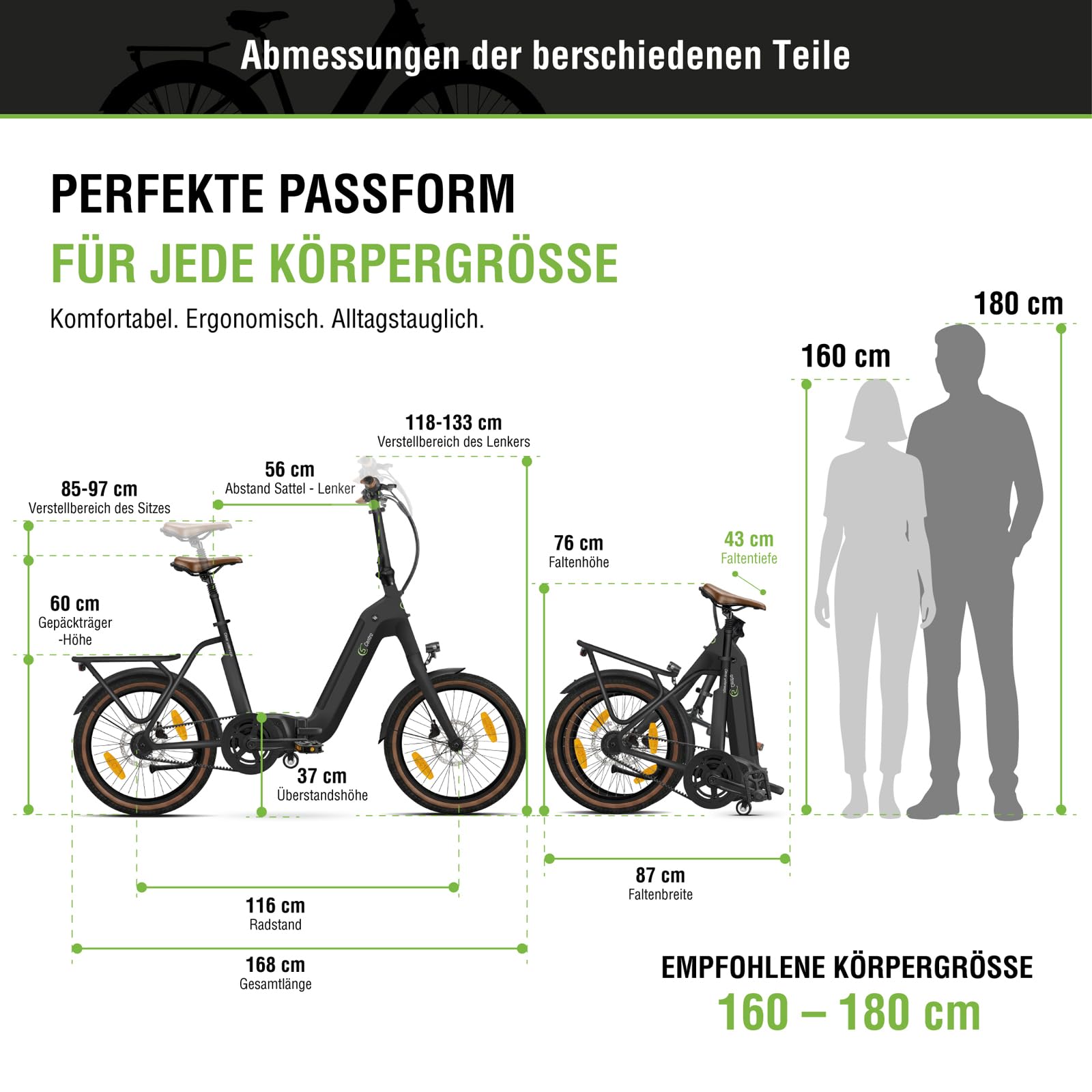 F3G Centro E-Bike Pieghevole, Bici Elettrica con Cambio Automatico, Batteria 540 Wh fino a 150 km, Motore Centrale 250 W 80 Nm, Ruote 20", Freni a Disco Idraulici, per Uomo e Donna