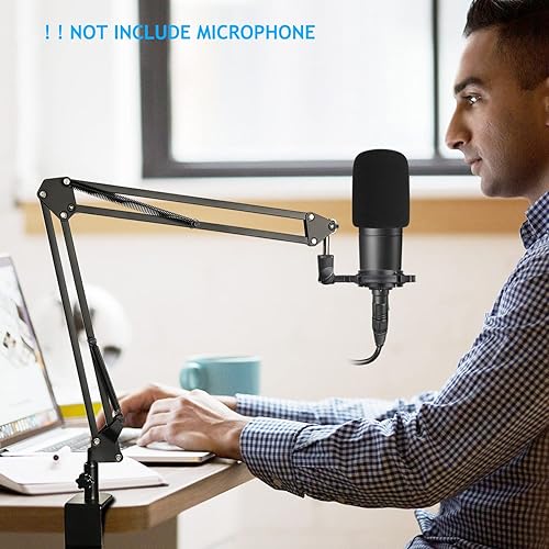 Miniatura 2 de Frgyee Soporte de micrófono con soporte de choque y parabrisas de espuma, brazo de brazo de micrófono con abrazadera resistente mejorada para