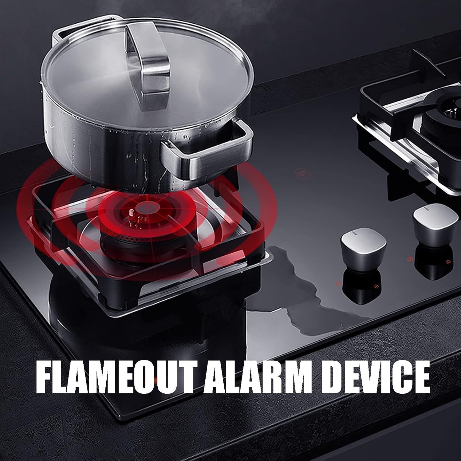 Burner Gas Cooker gas hob 5.2KW Built-in Kitchen Gas Stove ，Non-slip Square Shaped Pot Holder， 55° Anti-scalding Reminder， Flameout Alarm Device，Anti-scalding Child Lock Knob，2-Zone Gas Hob,(A,LPG)