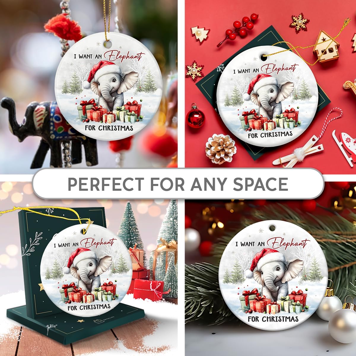 Elephant Christmas Ornament 2025, Holiday Animal Lover Gifts for Friends, Family, Cute White Elephant Gifts for Women Men, Ceramic Ornament for Christmas Tree Decorations - Image 6