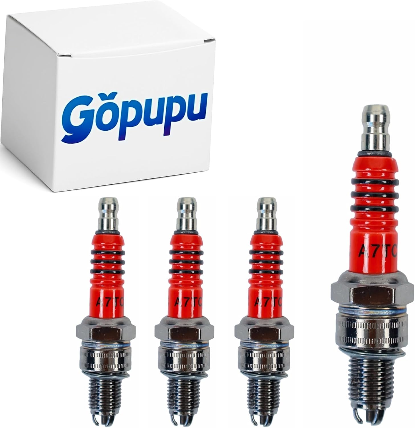 C7HSA A7TC Spark Plug High Performance 3 Electrode Iridium Replacement for GY6 Engine 50cc 70cc 90cc 110cc 125cc Motorcycle, CR7HSA A7RTC CR6HSA C6HSA Spark Plug Dirt Bike Go Kart Scooter ATV 4Pcs