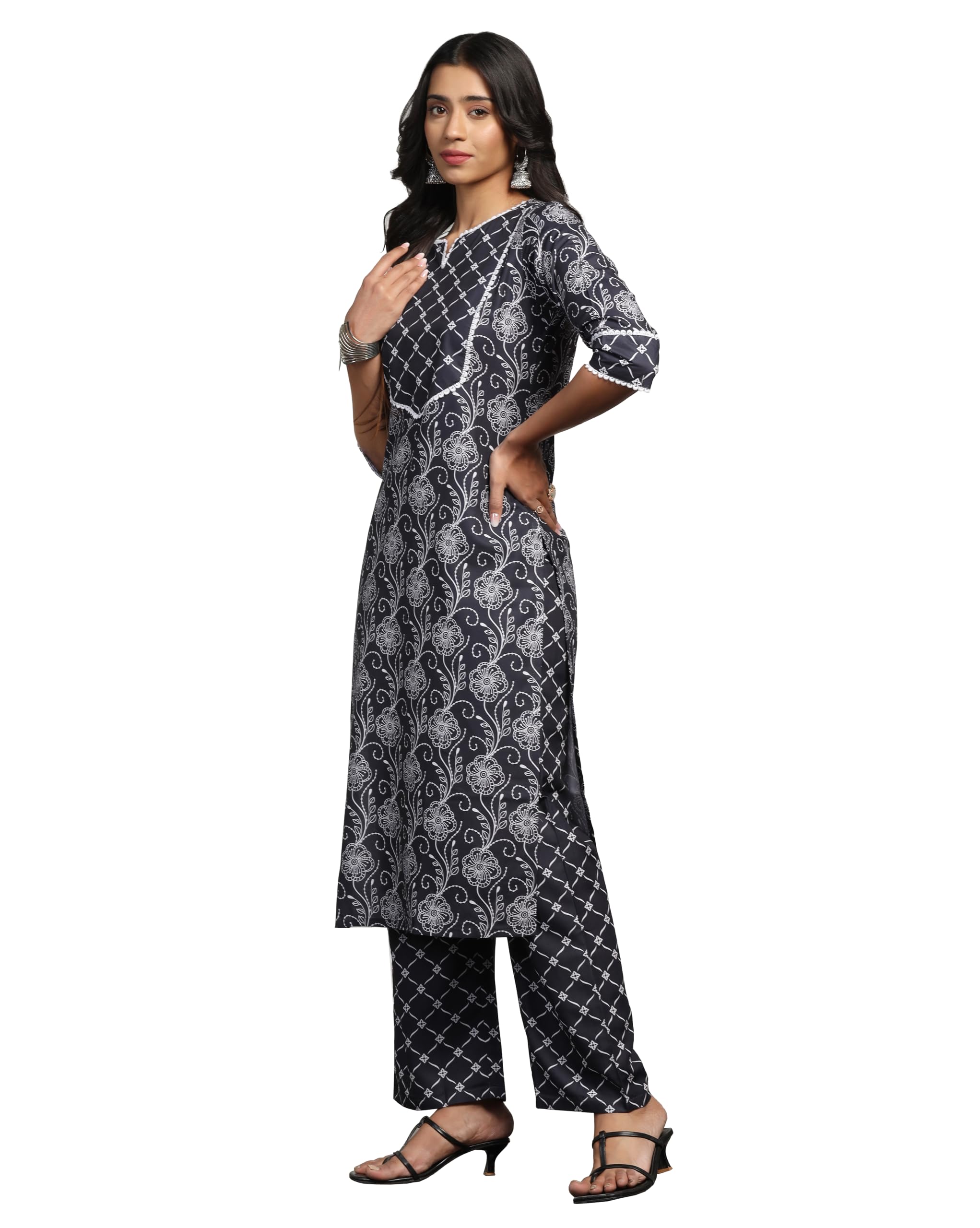 Tadkee Women's Round Neck Printed Kurta With Palazzo | Kurta Set For Women (Nx-Plazzo-Pair-Box-108-Navy-S)