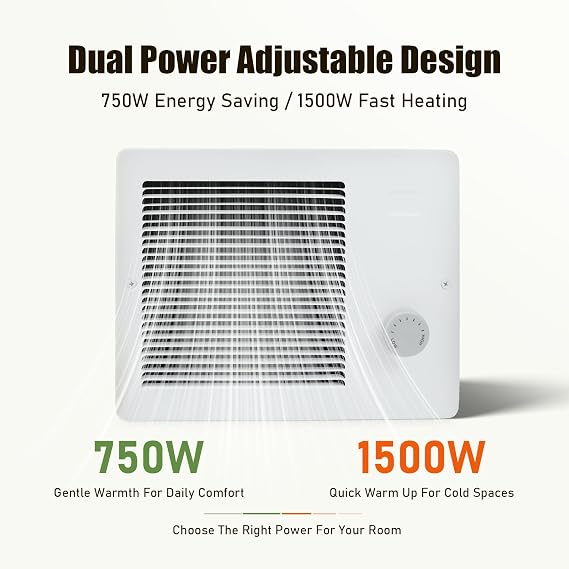 White Grille Heater With Built-In Adjustable Thermostat