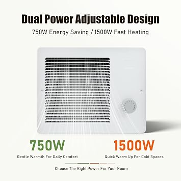 White Grille Heater With Built-In Adjustable Thermostat