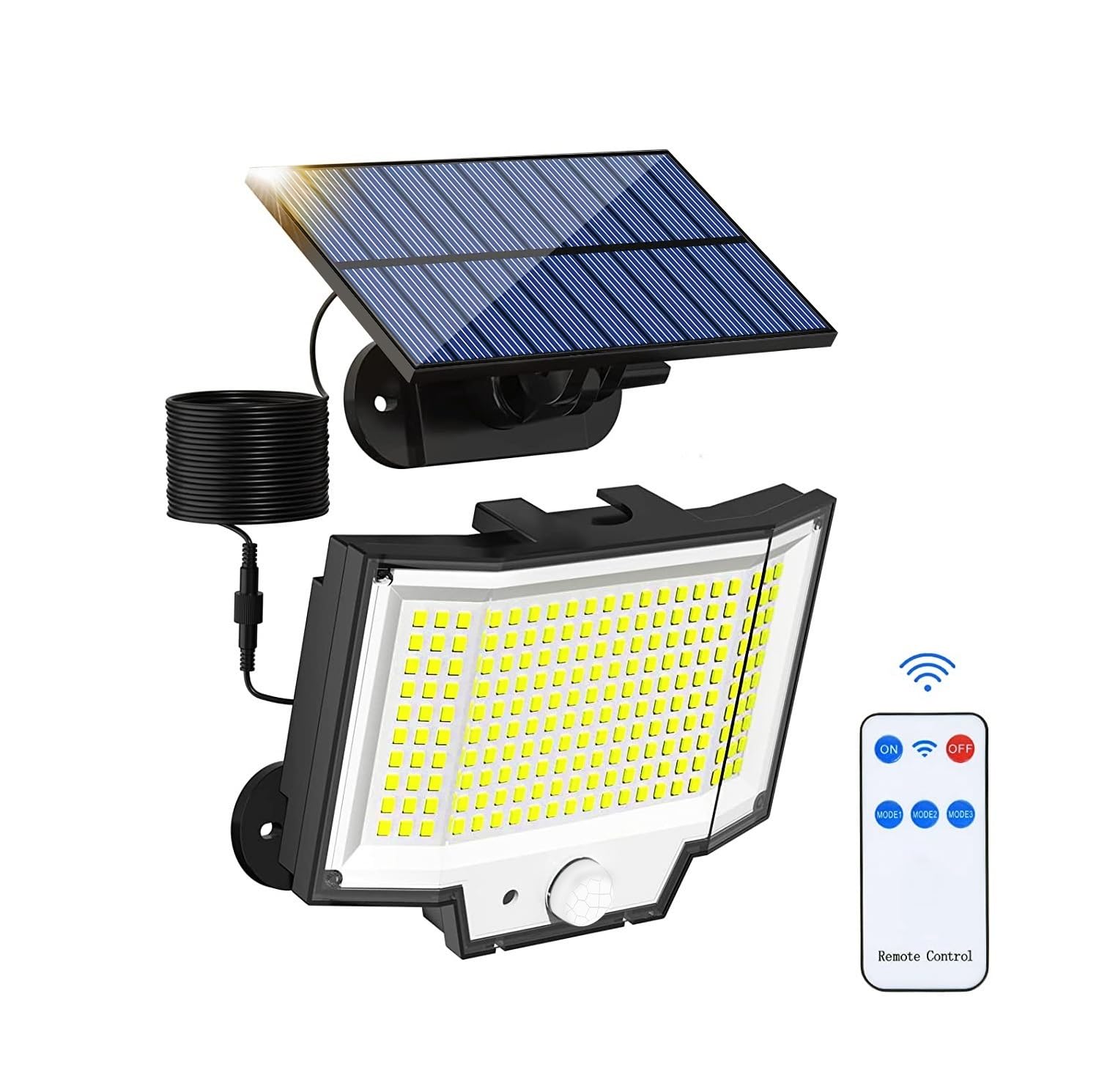 LNHHG Solar Flood Light Solar Motion Lights 200led Outdoor Separate Panel Powered Flood Security with Remote IP65 Waterproof Wall for Garden Driveway Garage Patio