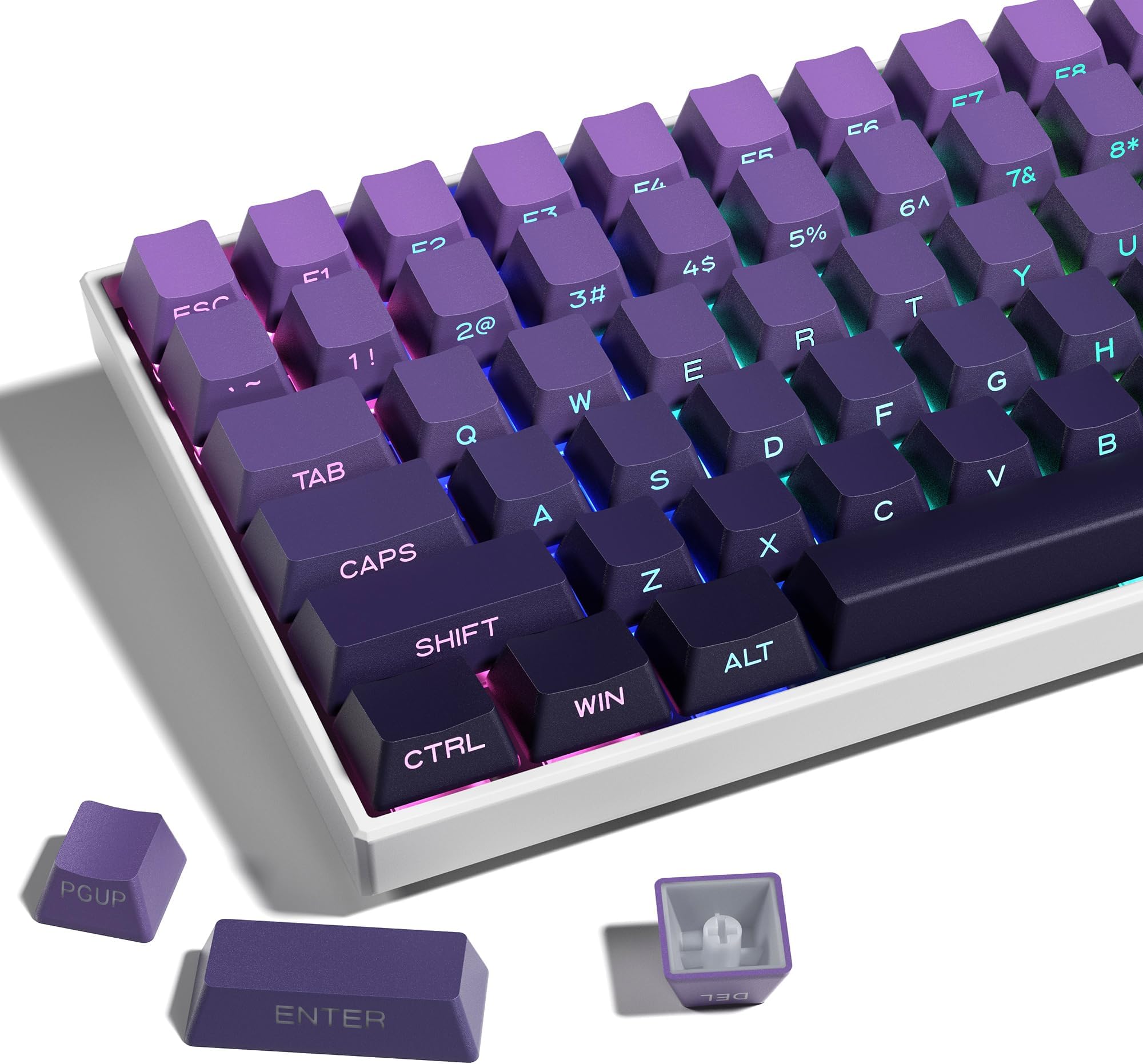 SDYZ Double Shot PBT Keycap Set with Side Shine Through Character, for Mechanical Keyboards, Full 131 Key Set, OEM Profile - Gradient Purple With USB Connection
