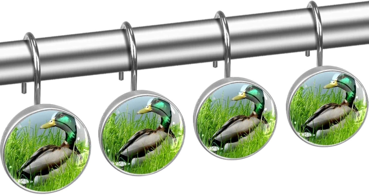Ducks Animal Shower Curtain Hooks Stainless Steel Decorative Shower Curtain Rings for Bathroom Rust Proof 12 Pack Crystal Glass
